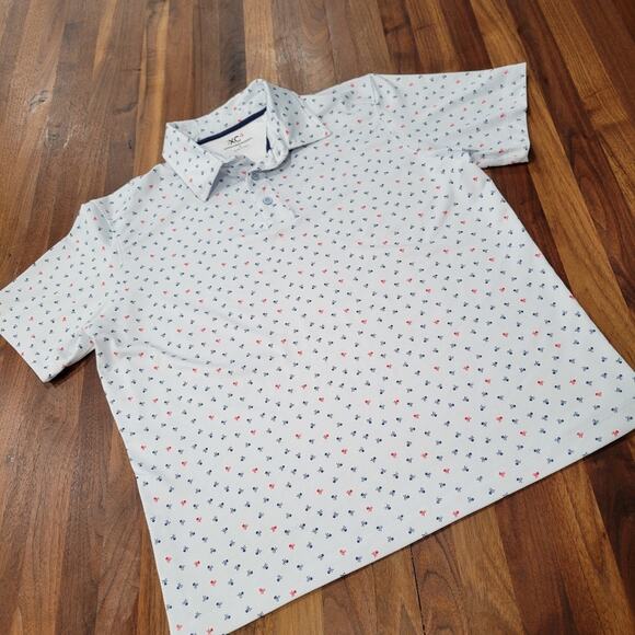 Johnston & Murphy White Polo Shirt with Blue and Red Accents - Picture 2 of 8